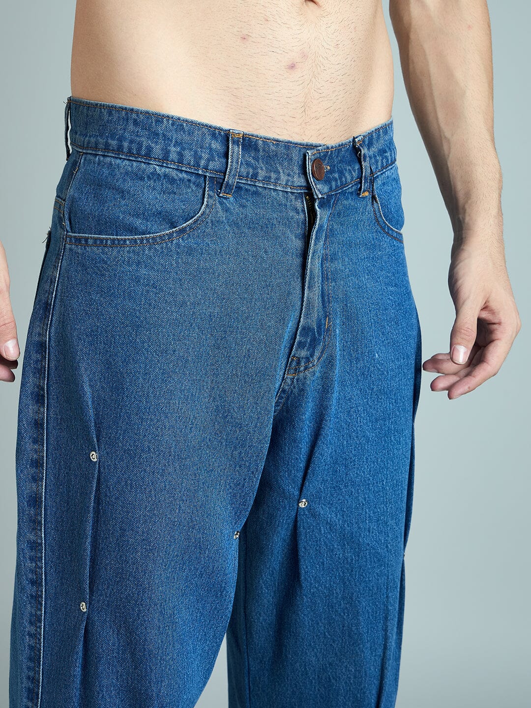 Indigo Pleated Rivets Denim - Image 4