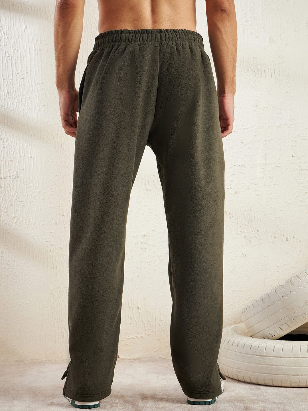 Khaki Polar Fleece Boot Cut Joggers - Image 4