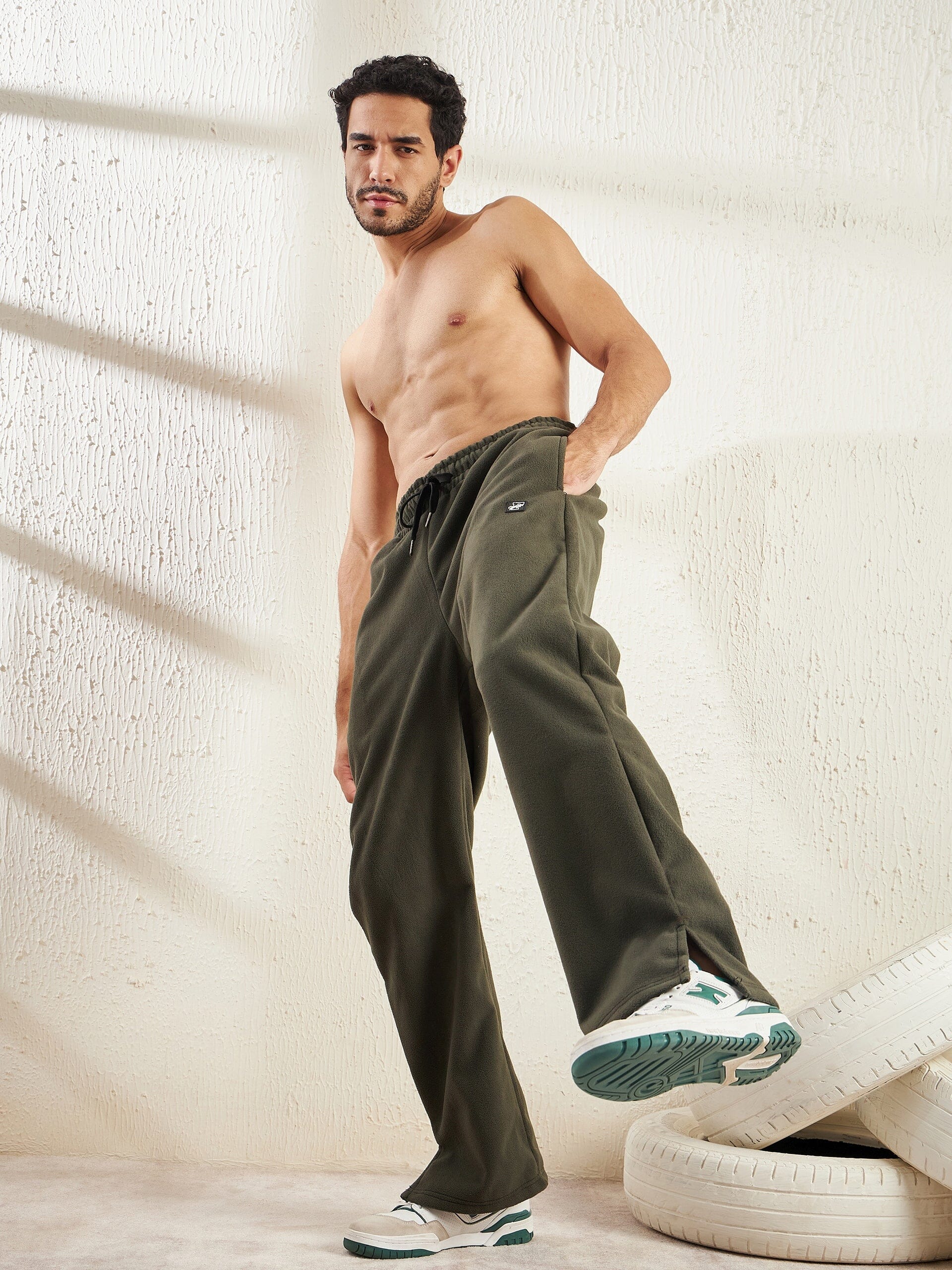 Khaki Polar Fleece Boot Cut Joggers - Image 6