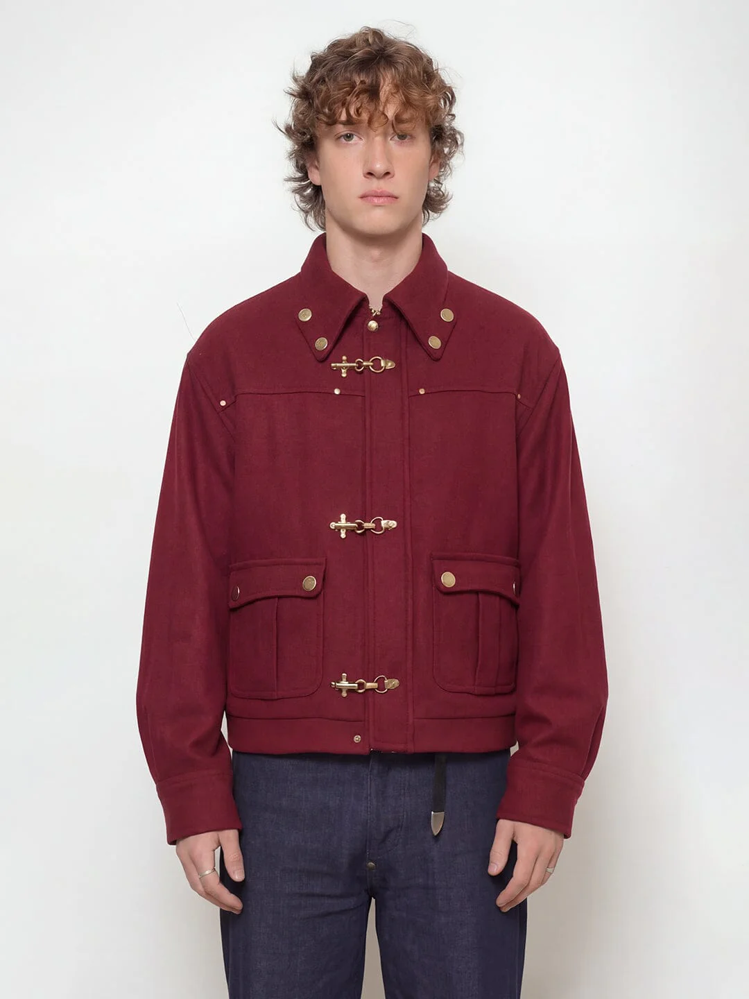 Maroon Fireman Clasp Woollen Jacket - Image 3