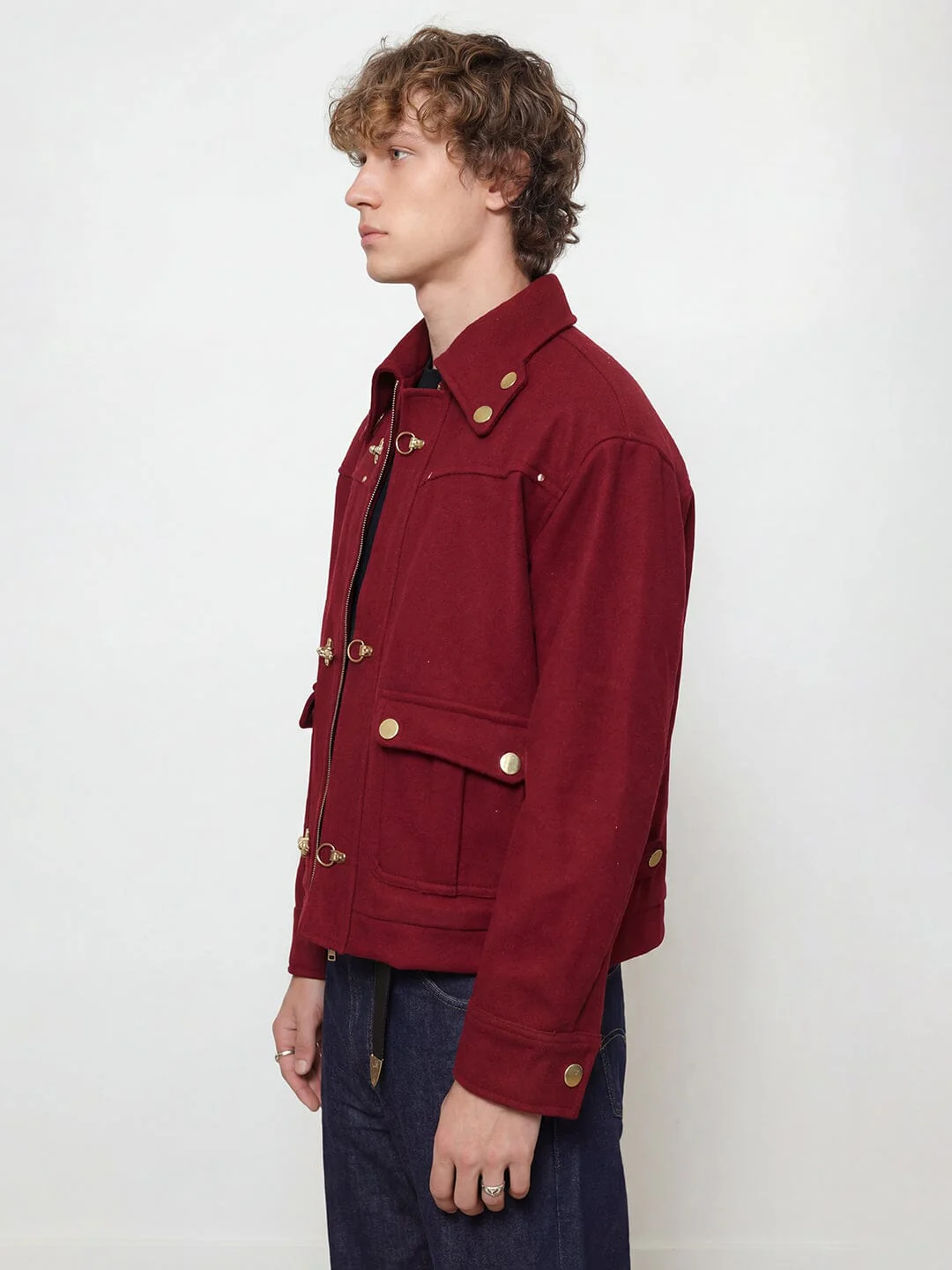 Maroon Fireman Clasp Woollen Jacket - Image 4