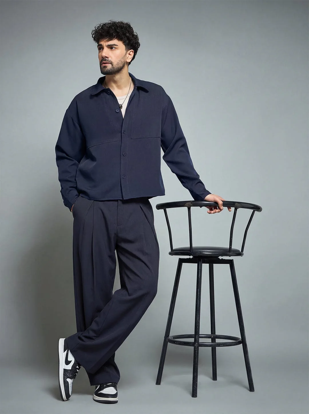 Midnight Blue Minimalist Korean Clothing Set - Image 3