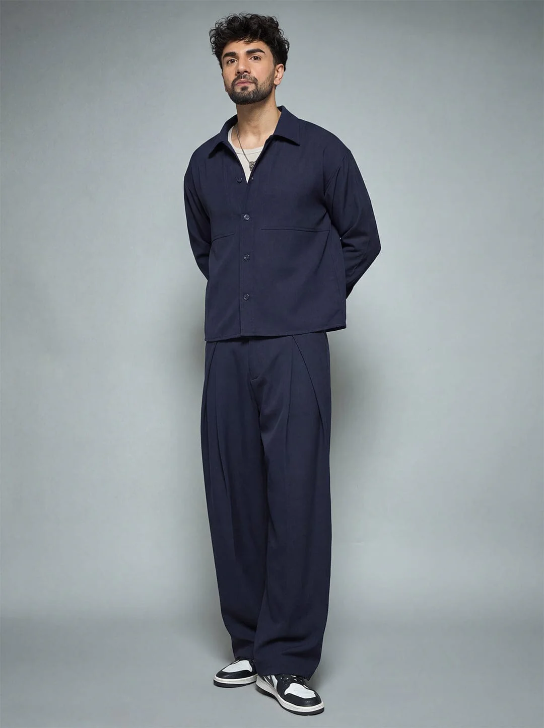 Midnight Blue Minimalist Korean Clothing Set - Image 4