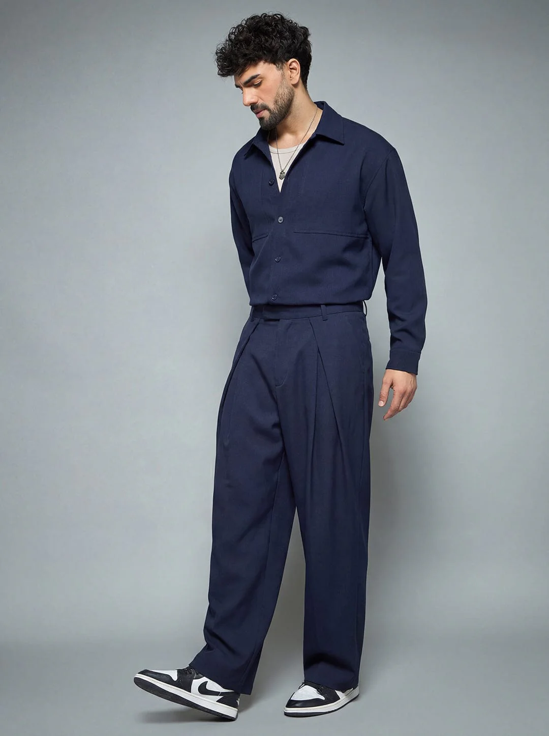Midnight Blue Minimalist Korean Clothing Set - Image 6