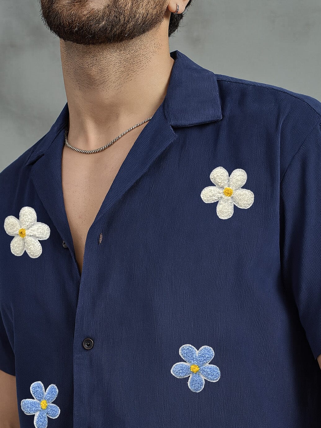 Navy Floral Applique Corduroy Shirt - Image 3