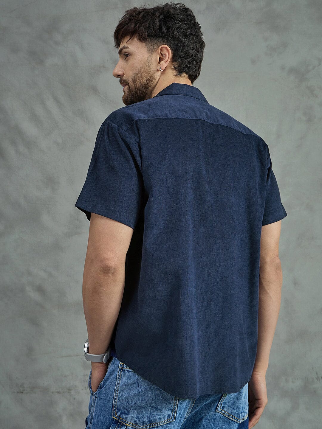 Navy Floral Applique Corduroy Shirt - Image 4