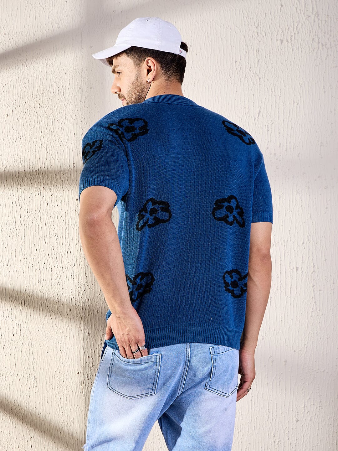 Navy Floral Knitted Shirt - Image 5