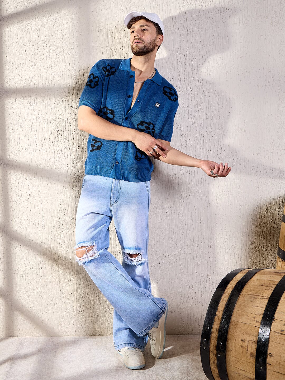 Navy Floral Knitted Shirt - Image 7