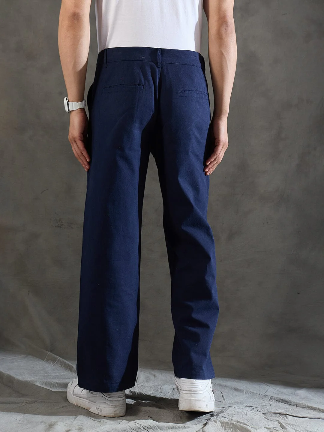 Navy Pleated Embroidered Trousers - Image 6