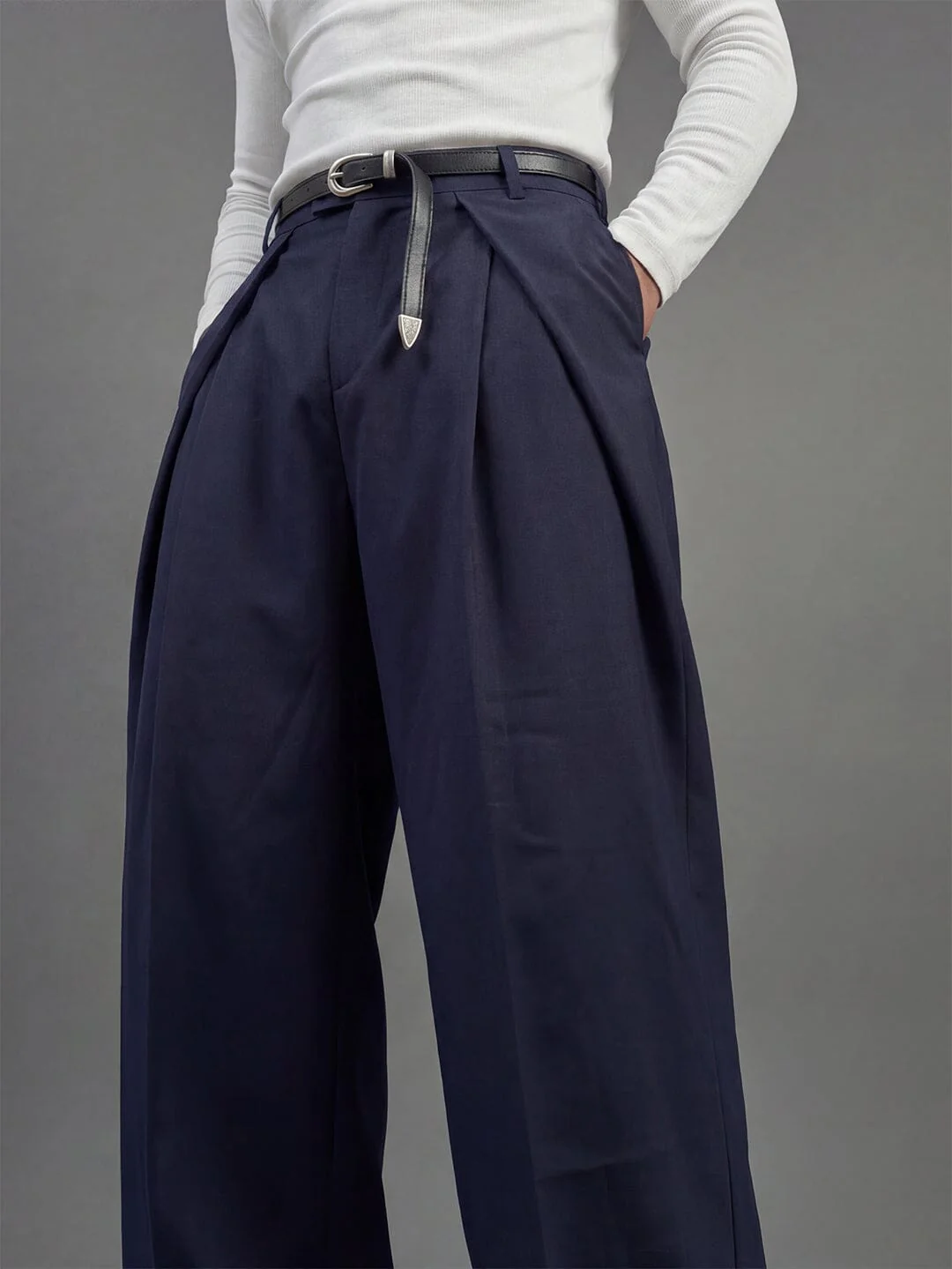 Navy Pleated Korean Trousers - Image 5