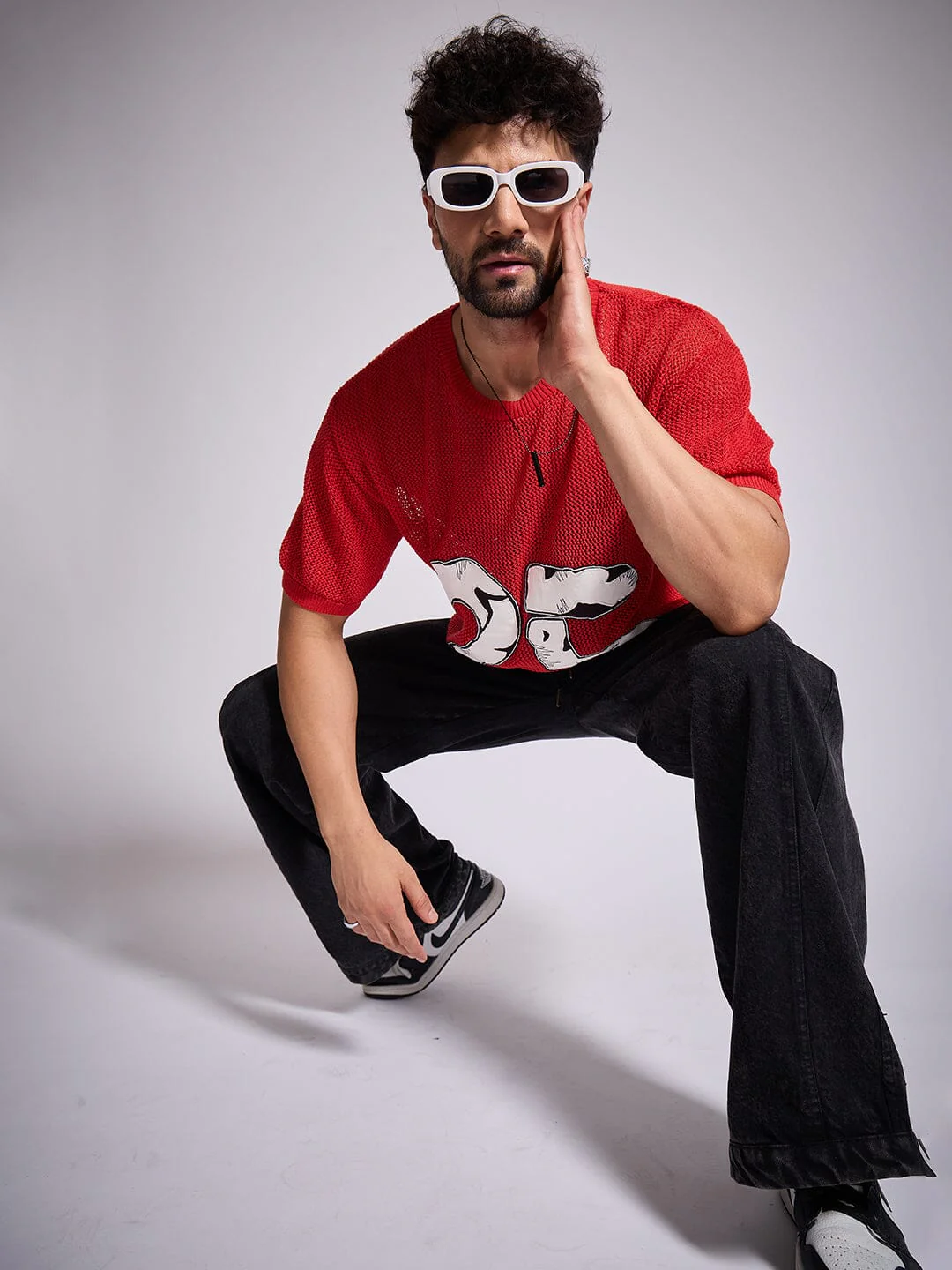 Red Knitted PU Applique Tshirt - Image 6