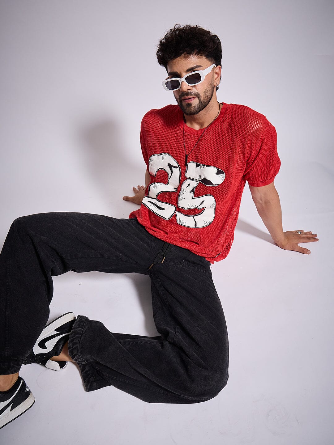 Red Knitted PU Applique Tshirt - Image 7