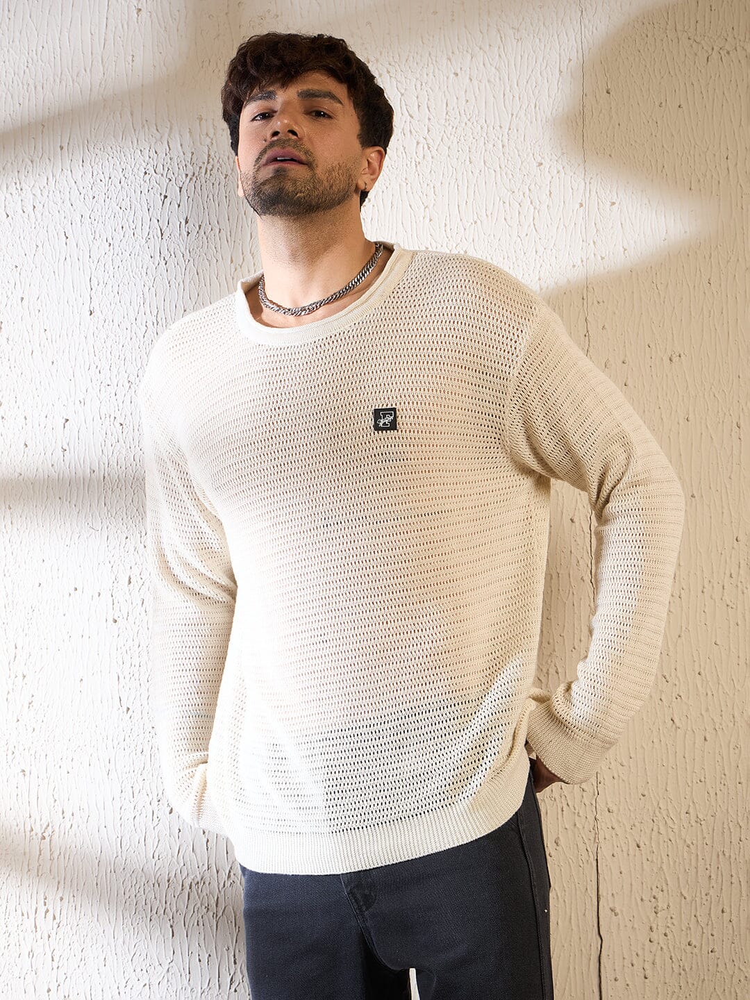 Sand Sheer Longsleeves Knitted Tshirt - Image 4