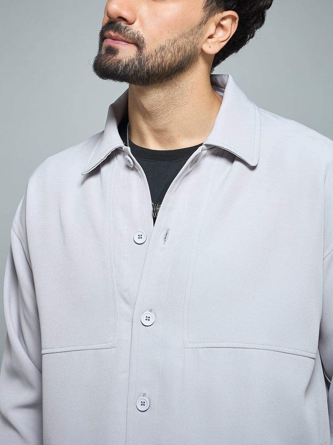 Silver Grey Minimalist Korean Shacket - Image 4