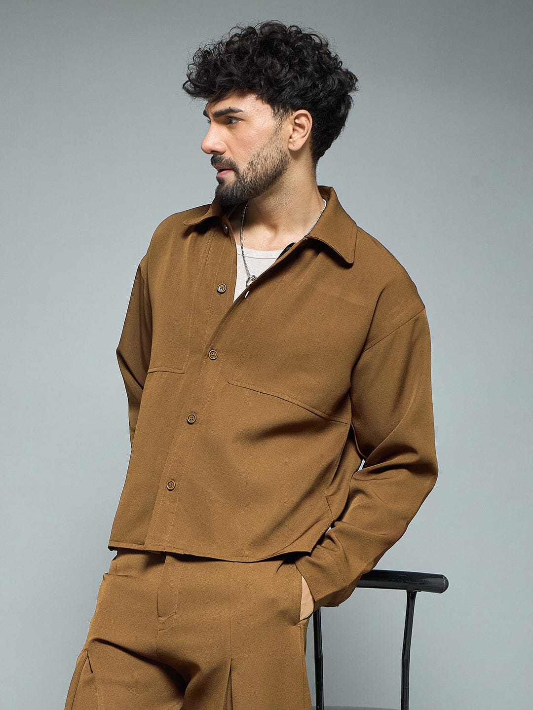 Tan Minimalist Korean Shacket - Image 3