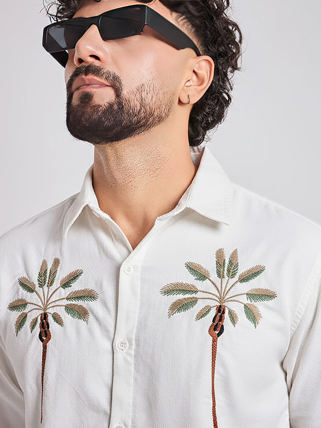 White Palm Embroidery Corduroy Shirt - Image 4