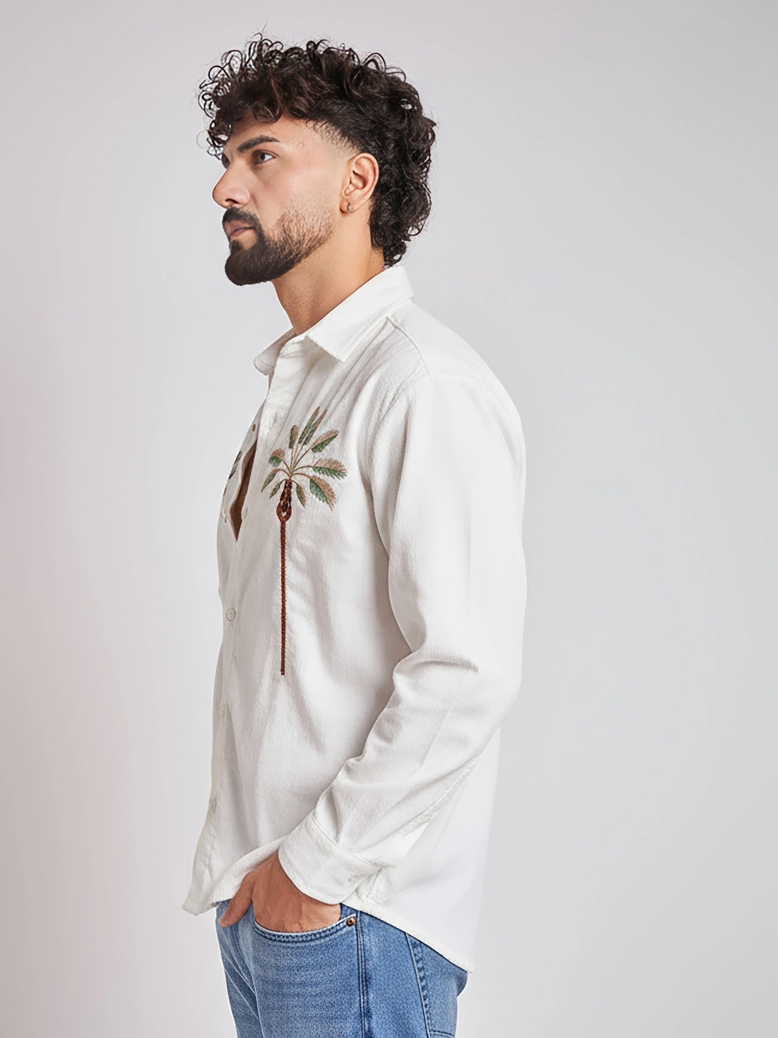 White Palm Embroidery Corduroy Shirt - Image 5