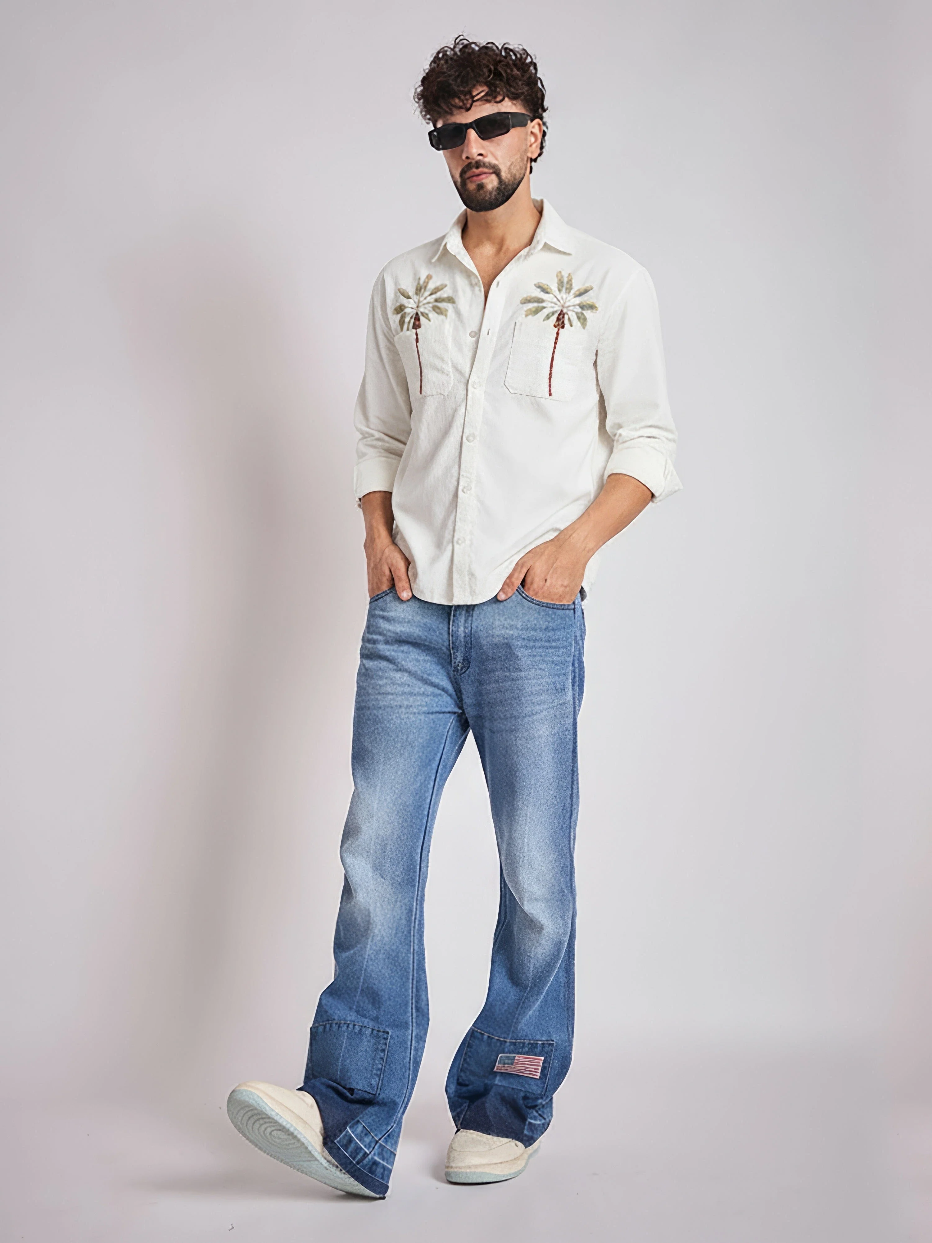 White Palm Embroidery Corduroy Shirt - Image 6
