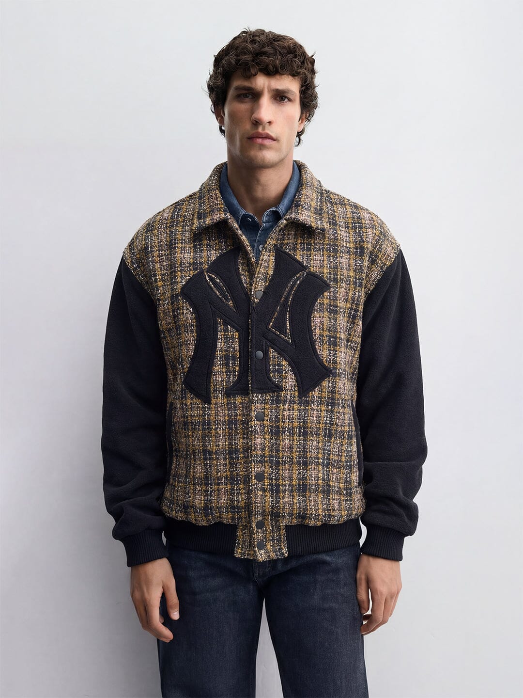 Yellow Tweed Ny Applique Bomber Jacket - Image 4