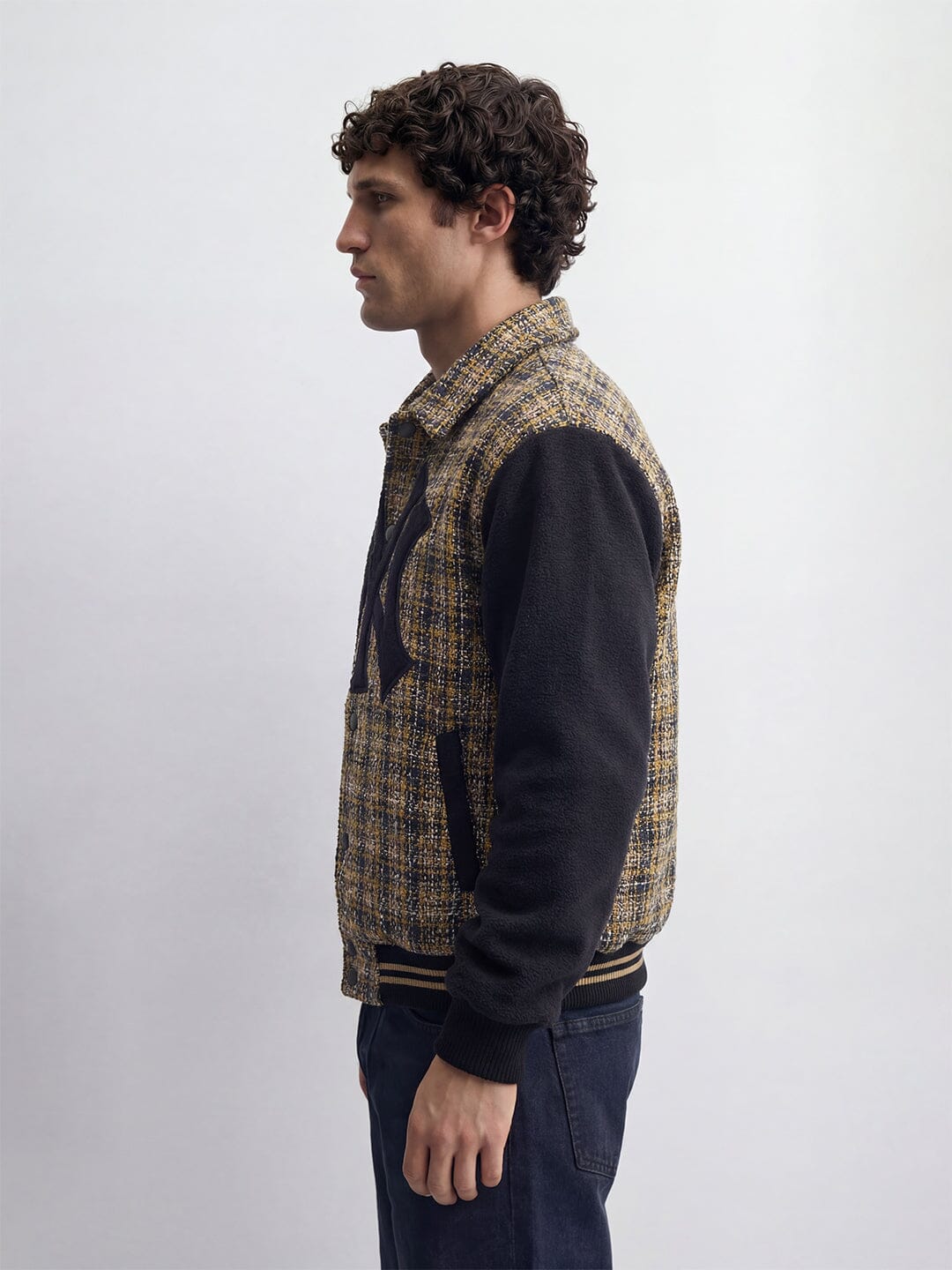 Yellow Tweed Ny Applique Bomber Jacket - Image 6